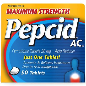 Pepcid AC Famotidine Antacid Tablets Max Strength 20mg 50Ct