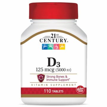 Vitamin D-3, 125 mcg (5000 IU), 110 Tablets per Bottle, One Bottle