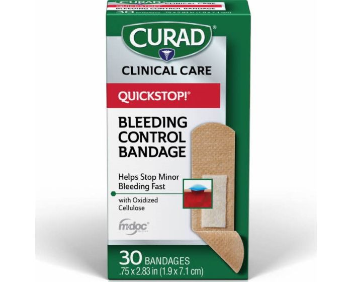 Curad QuickStop! Flex-Fabric Bandages Strip 0.75in x 2.83in 30Ct CUR5243V1H by Medline