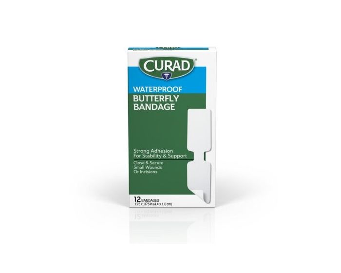 Curad Butterfly Closure Waterproof Adhesive Bandage Plastic 1.75in x 0.375in White 12Ct CUR47442RBZ by Medline