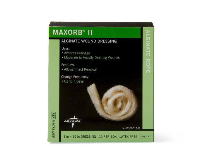 Medline Maxorb II Alginate Wound Dressing 1x12 Rope 10Ct