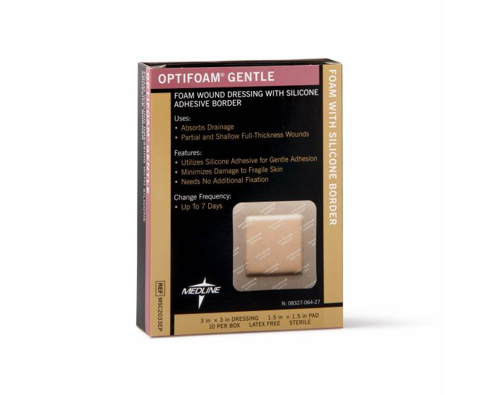 Optifoam Gentle Foam Dressing/Silicone Border 3x3 10Ct