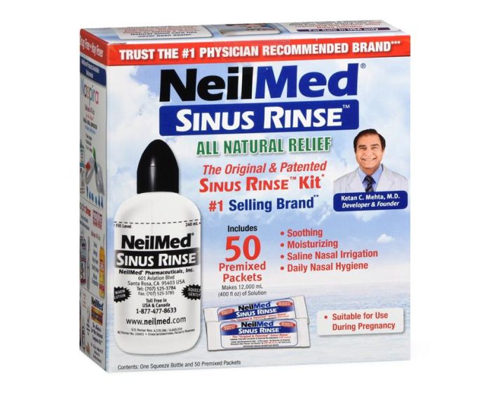 NeilMed Sinus Rinse Kit with Liquid Solution Packets 50Ct OTC001008 by