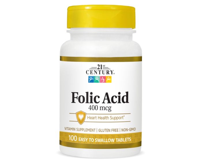 Folic Acid, 400 mcg, 100 Tablets per Bottle, One Bottle