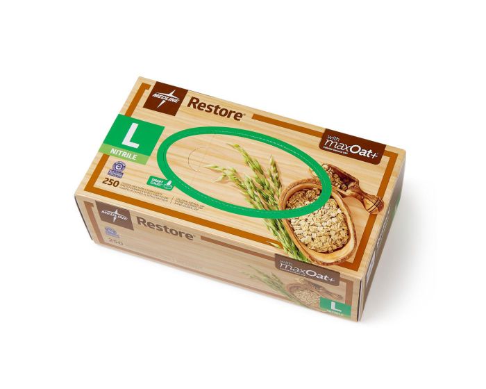 Restore Exam Gloves maxOat+ Nitrile Textured Fingertips L 250Ct OAT6803H by Medline