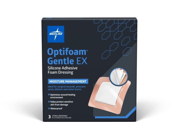 Optifoam Gentle EX Silicone-Faced Foam Dressing 4x4 3Ct