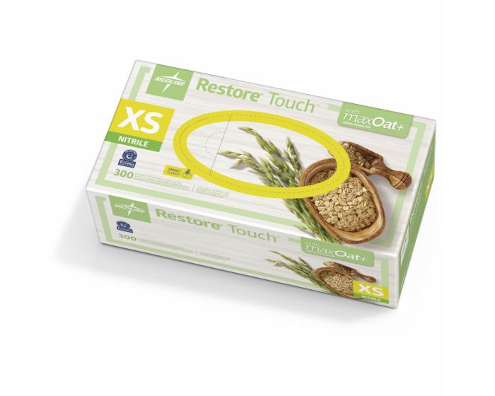 Restore Touch Exam Gloves with Oatmeal Nitrile Textured Fingertips XS 3000Ct OAT3000 by Medline
