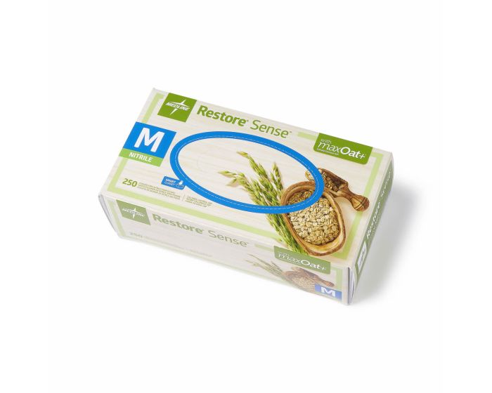 Restore Sense Exam Gloves maxOat+ Nitrile Textured Fingertips M 2500Ct OAT4585 by Medline