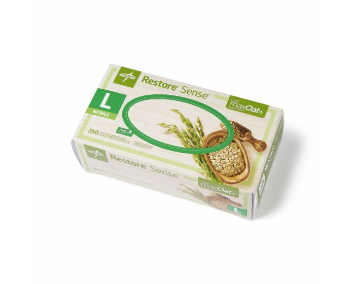 Restore Sense Exam Gloves maxOat+ Nitrile Textured Fingertips L 2500Ct OAT4586 by Medline