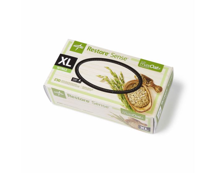 Restore Sense Exam Gloves maxOat+ Nitrile Textured Fingertips XL 230Ct OAT4587H by Medline