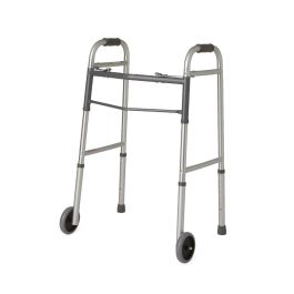 Medline 2-Button Aluminum Folding Walker w Wheels 1Ct