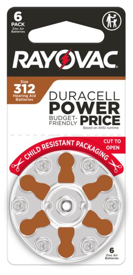 Rayovac Hearing Aid Batteries Size 312 6Ct AXZRA312C6H by Energizer Battery Inc