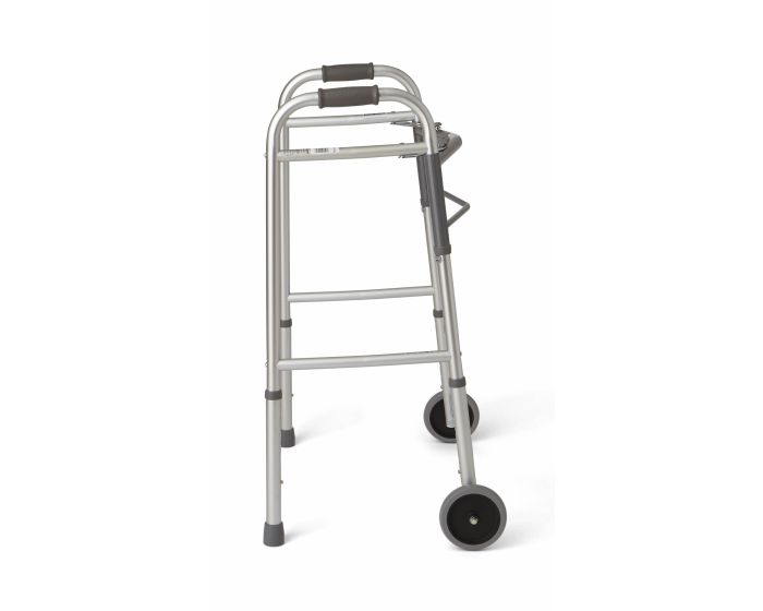 Guardian 2Button Aluminum Folding Walker w Wheels 4Ct