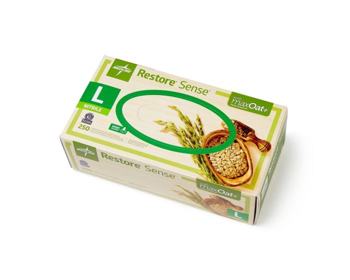 Medline Restore Sense Nitrile Gloves with maxOat+ L 250Ct
