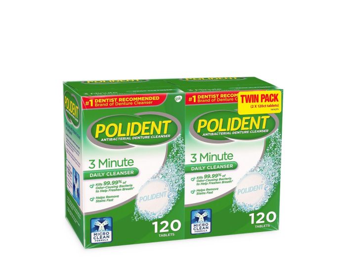 Polident 3 Minute Antibacterial Daily Denture Cleanser 120Ct