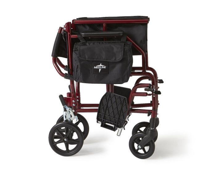 Ultralight Steel Transport Chair with Removable Wheels Red 1Ct