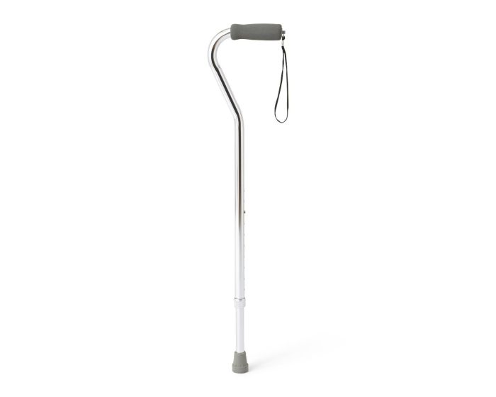 Medline Offset Handle Aluminum Cane 300lb Chrome 1Ct