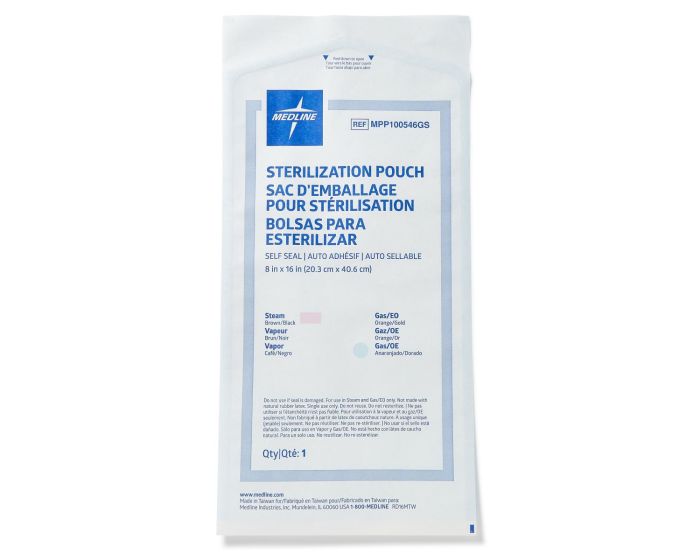 Medline Steam/Gas SelfSeal Sterilization Pouch 8x16 200Ct