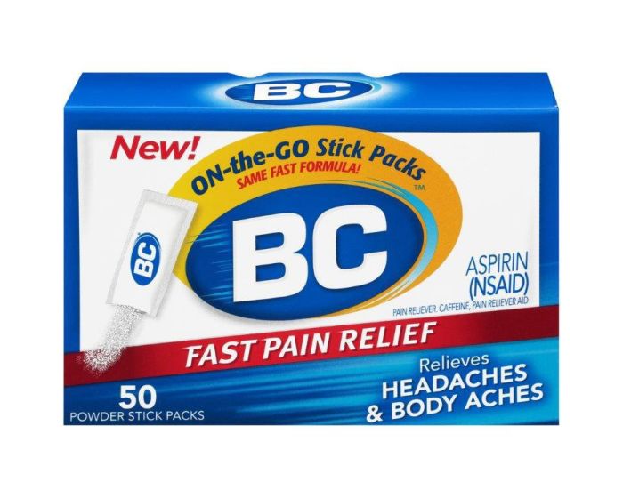 BC Aspirin/Caffeine Pain Relief Powder Packs 50Ct
