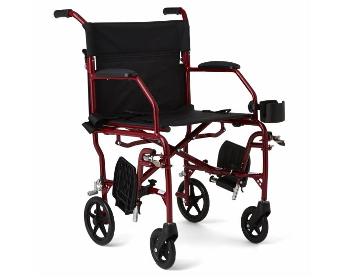 Medline Ultralight Transport Chair 300lb Red 1Ct