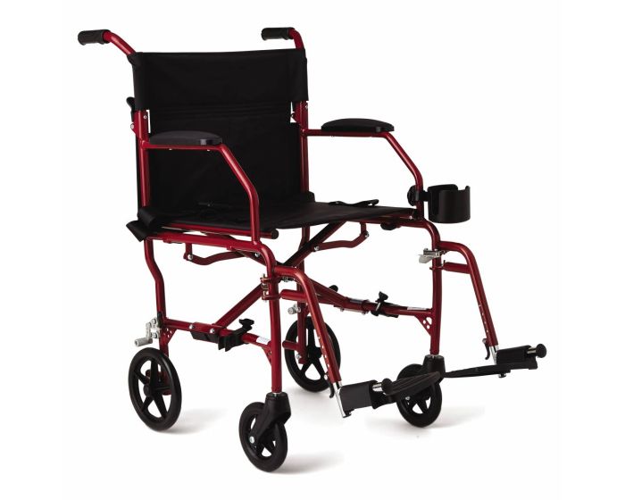 Medline Ultralight Transport Chair 300lb Red 1Ct