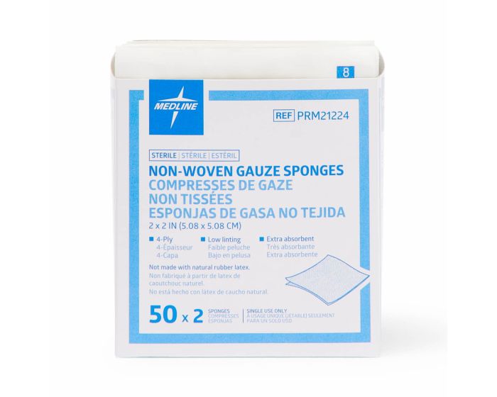 Medline Sterile Nonwoven Gauze Sponges 2s 4ply 2x2 100Ct