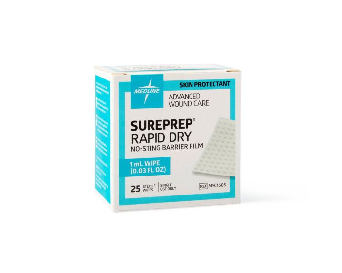 Medline SurePrep Rapid Dry Barrier Film 1mL Wipe 25Ct