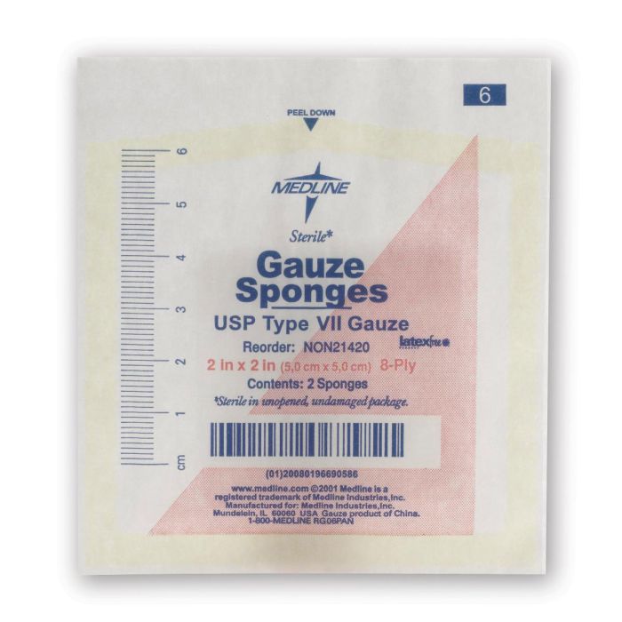 Medline St2s Woven Cotton Gauze Sponge 8ply 2x2 3000Ct