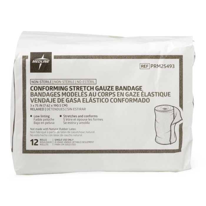 Medline Essentials Conform Stretch Gauze Bandage 3x75 12Ct