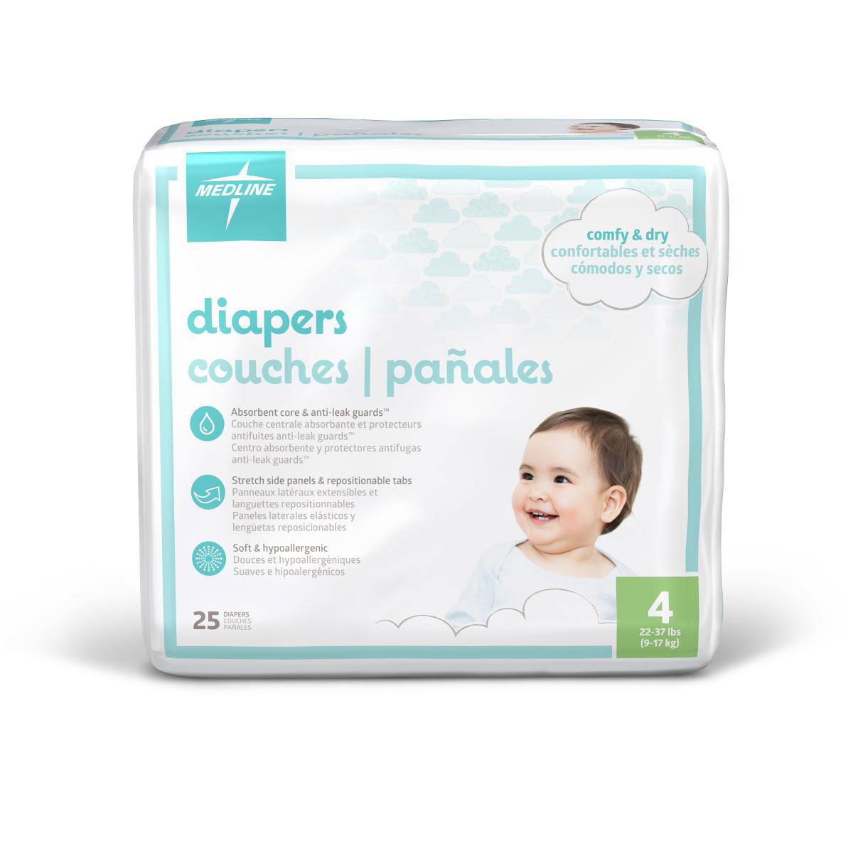 Medline Disposable Baby Diapers Size 4 22-37lb 25Ct