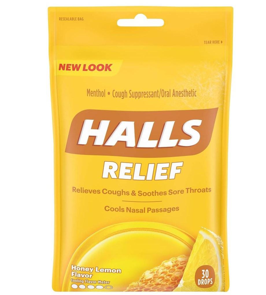 Halls Cough & Throat Relief Drops Honey Lemon 30Ct