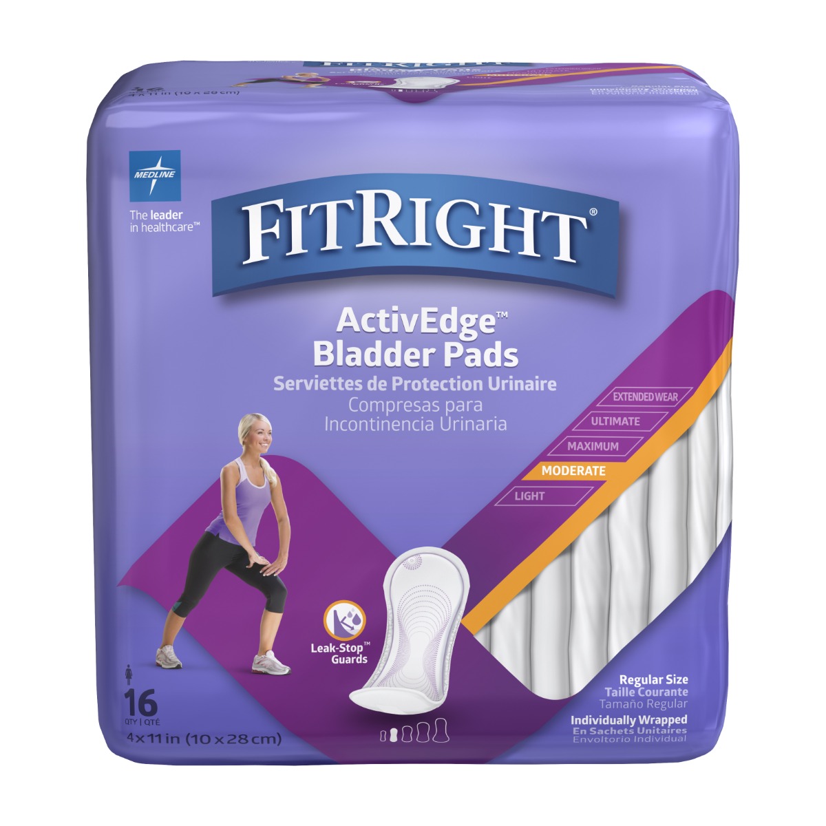 Medline FitRight Bladder Pad 4x11 Moderate 16Ct