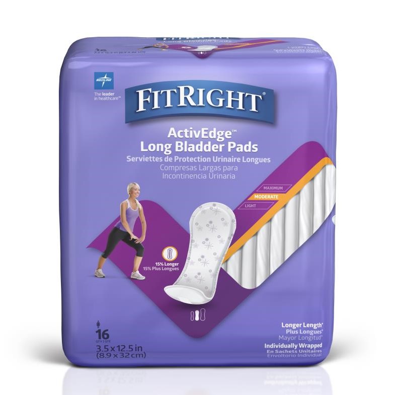 FitRight Long Bladder Control Pads Women Moderate Absorbency 3.5in x 12.5in 144Ct