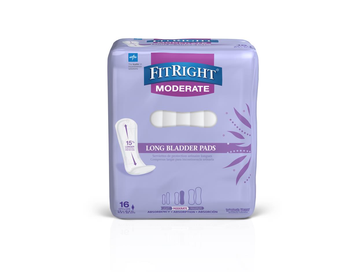 Medline FitRight Long Bladder Pad 3.5x12.5 Moderate 16Ct