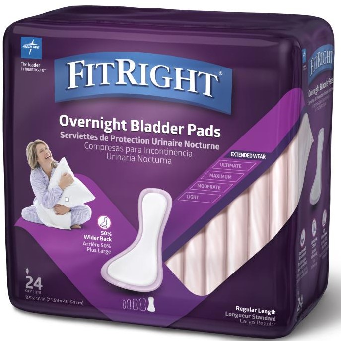 Medline FitRight Bladder Pad 8.5x16 Overnight 24Ct