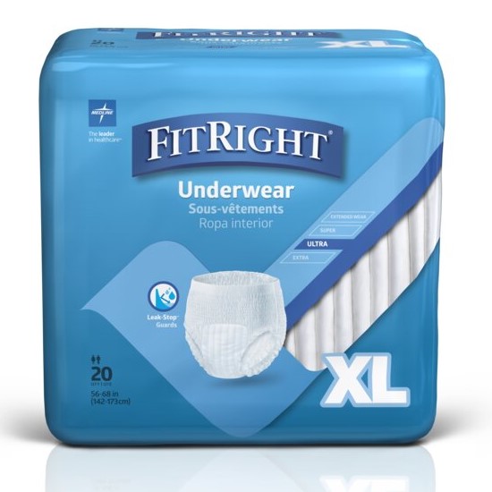 Medline FitRight Ultra Disposable Underwear XL 80Ct