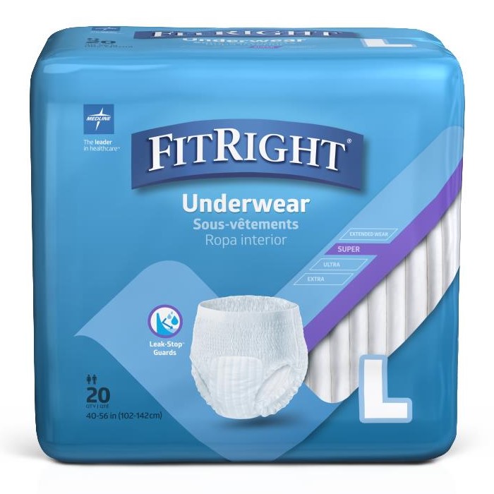 Medline FitRight Super Disposable Underwear L 20Ct