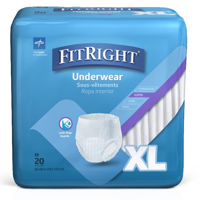 Medline FitRight Super Disposable Underwear XL 20Ct