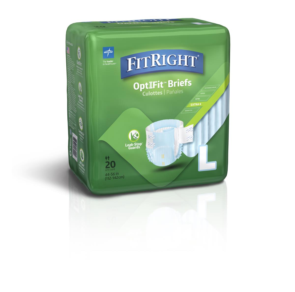 Medline FitRight OptiFit Extra+ Disposable Brief L 20Ct