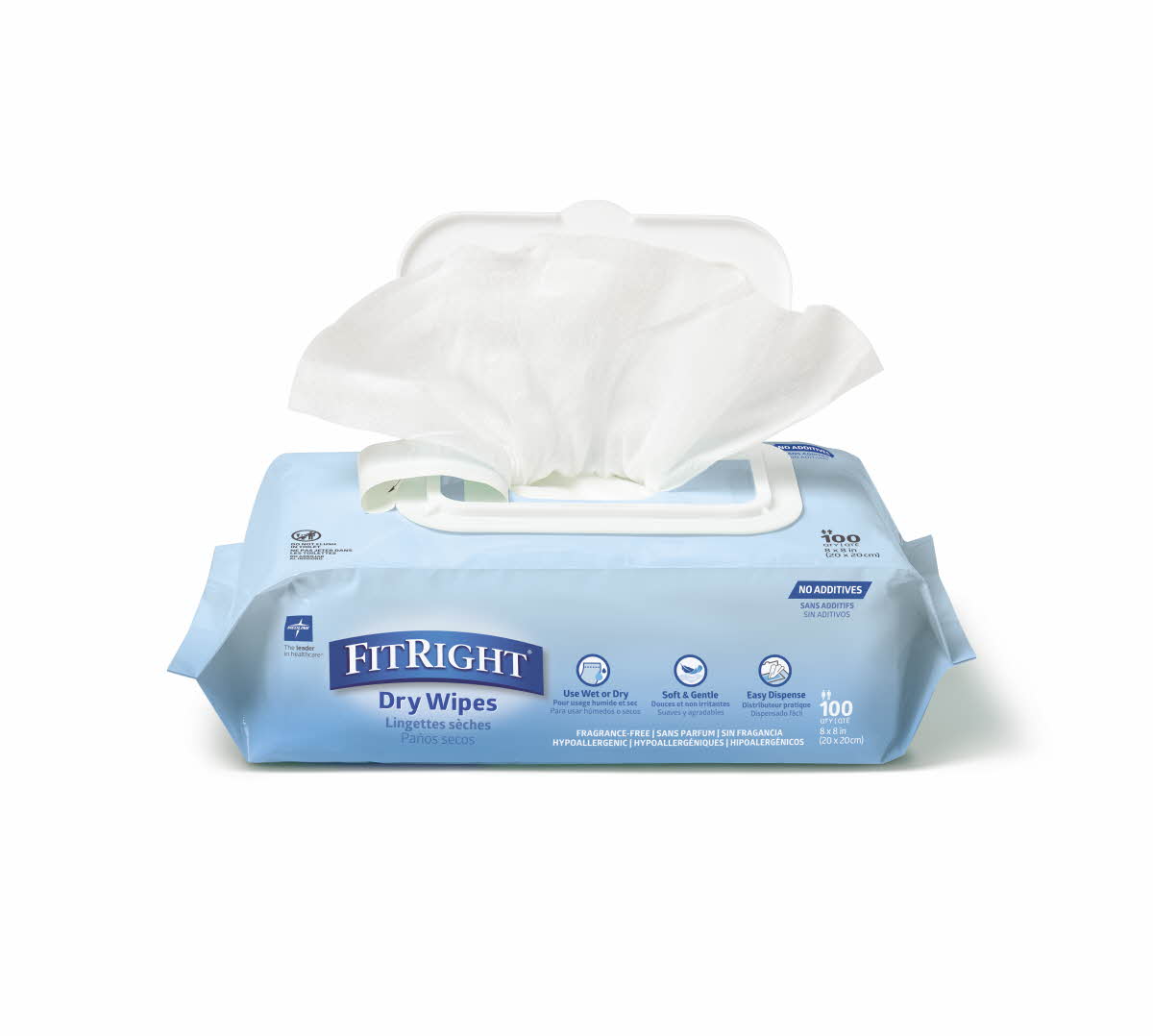 Medline FitRight UltraSoft Dry Personal Wipes 8x8 100Ct