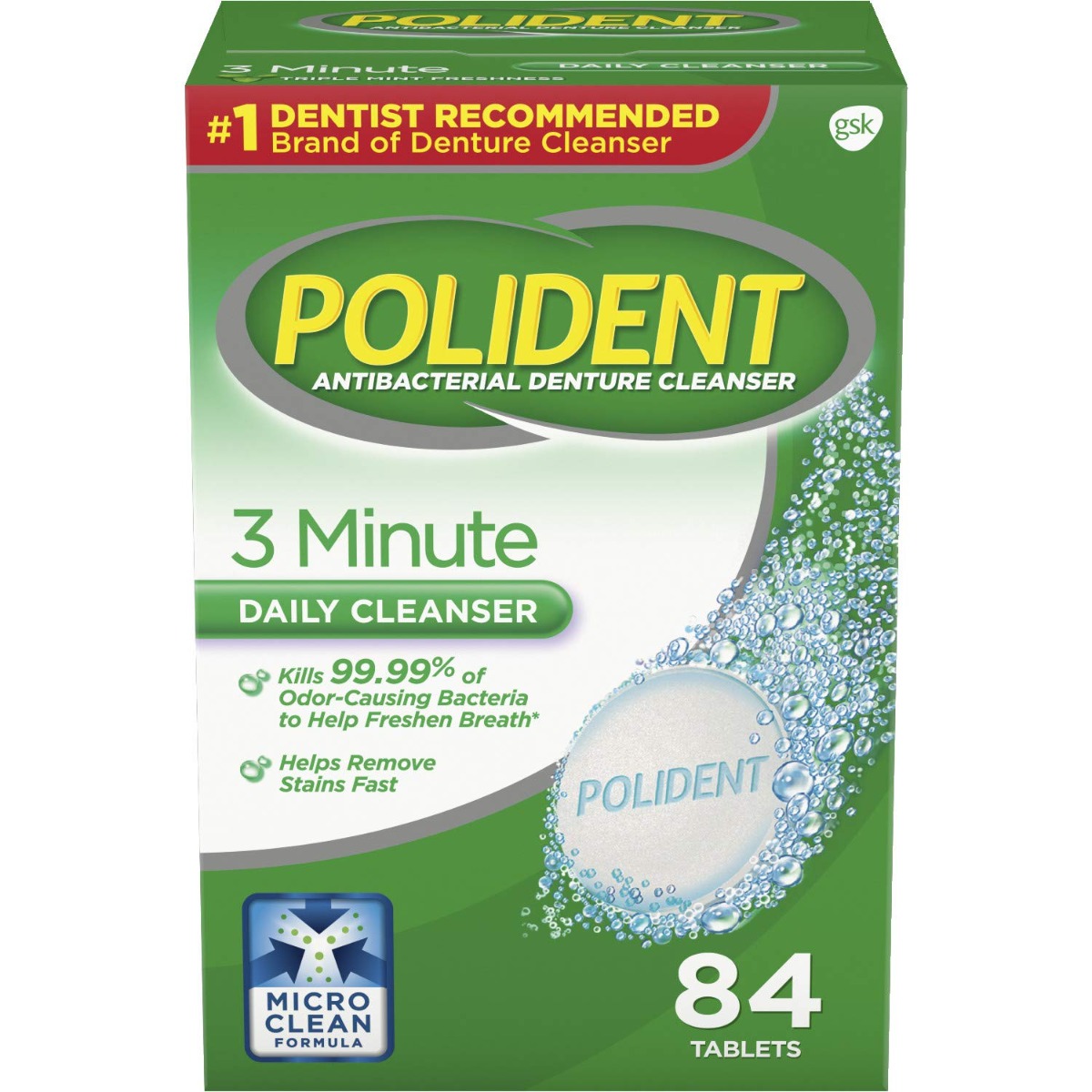 Polident 3-Minute Daily Denture Cleanser Tablets 84Ct