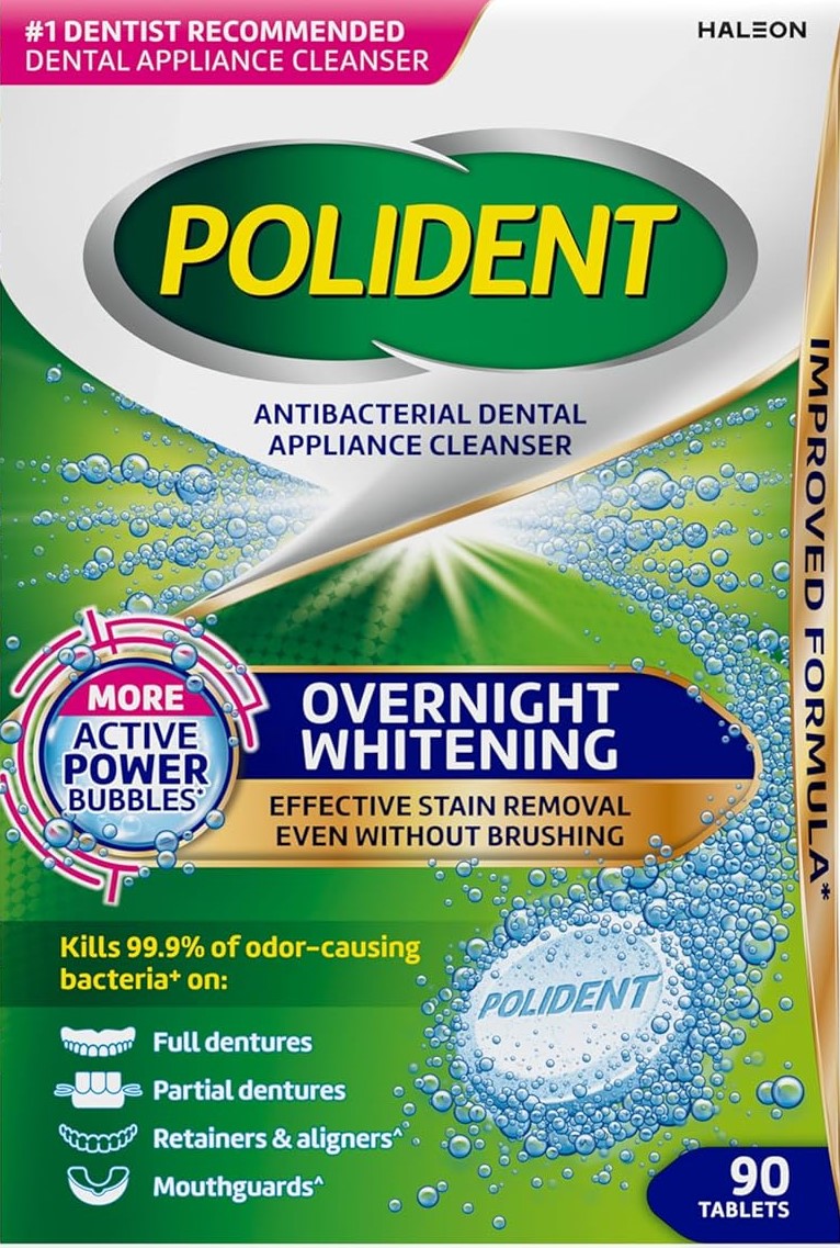 Polident Denture Overnight Cleanser Tablets 90Ct