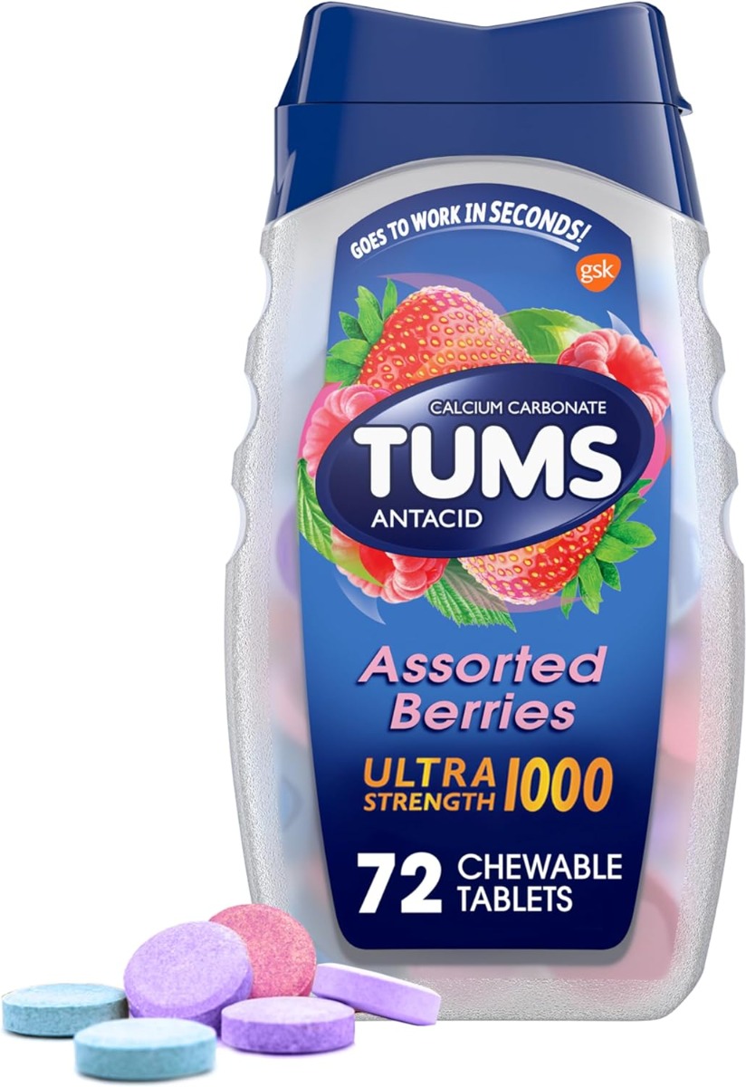 TUMS Ultra Strength Chewable Antacid Tablets Berries 72Ct