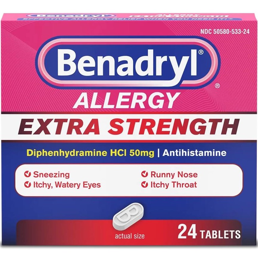  Benadryl Extra Strength Antihistamine Ultratabs 50mg 24Ct