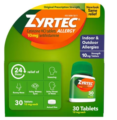 Zyrtec Allergy Relief Antihistamine Tablet 10mg 30Ct