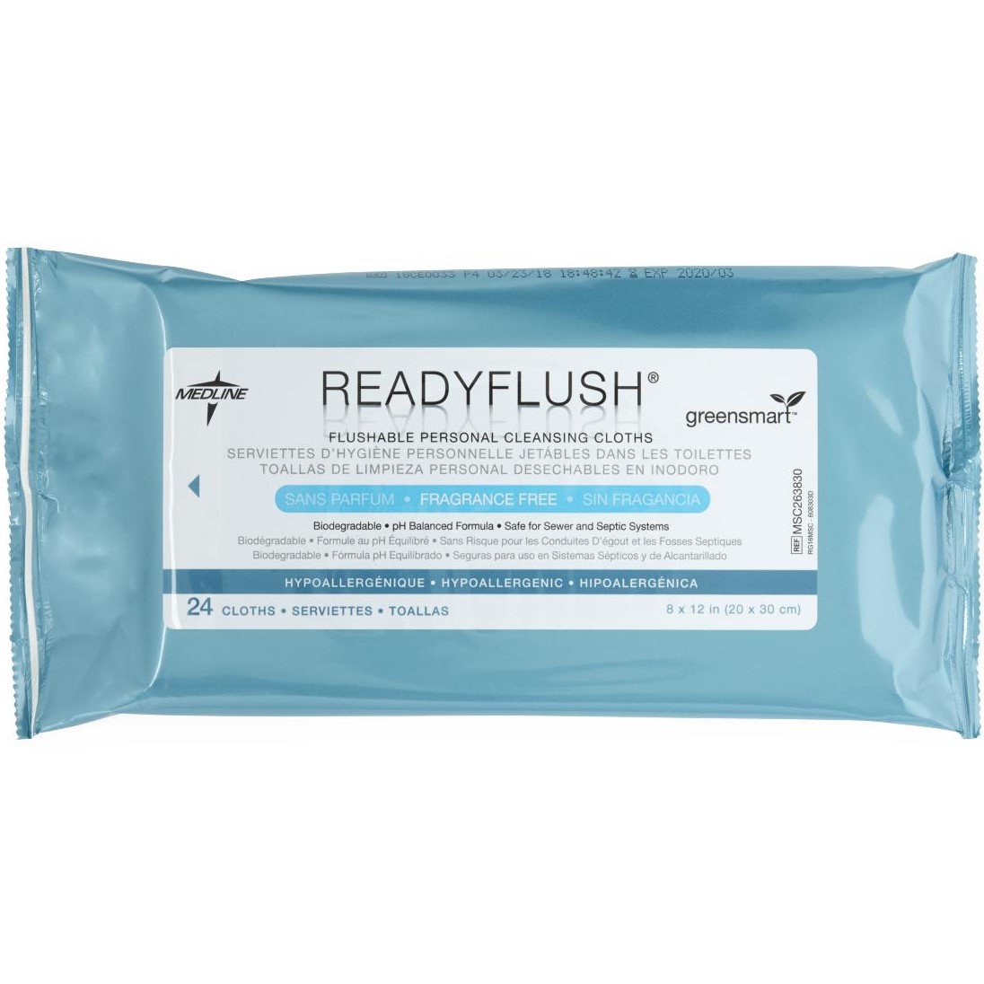 ReadyFlush Biodegradable Flushable Wipes Unscented 24Ct