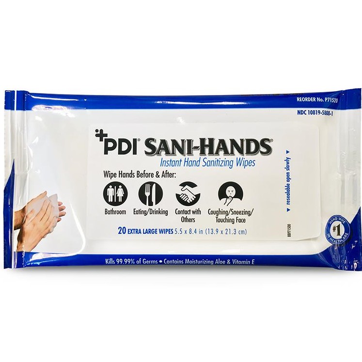 PDI Sani-Hands Instant Hand Sanitizing Wipes 5.5x8.4in 20Ct