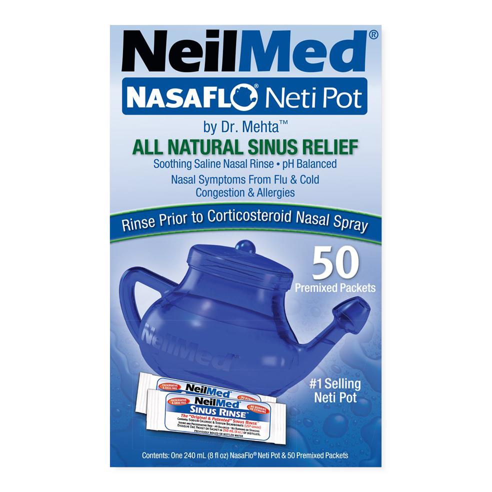 NeilMed NasaFlo Neti Pot with 50 Saline Packets
