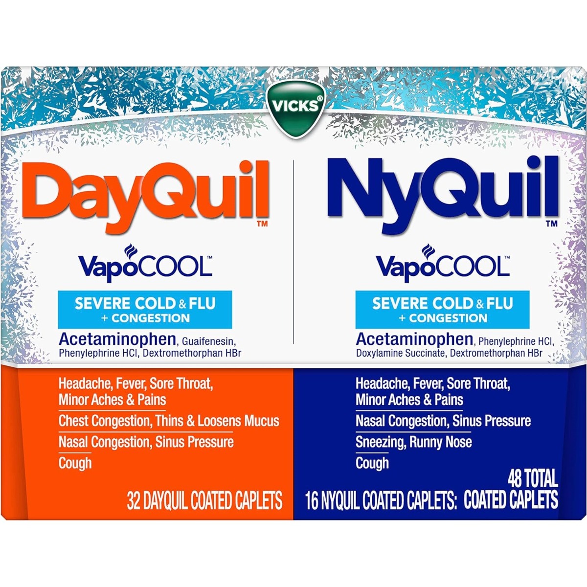 Vicks DayQuil / NyQuil Vapocool Severe Cold & Flu Congestion Caplet 48Ct