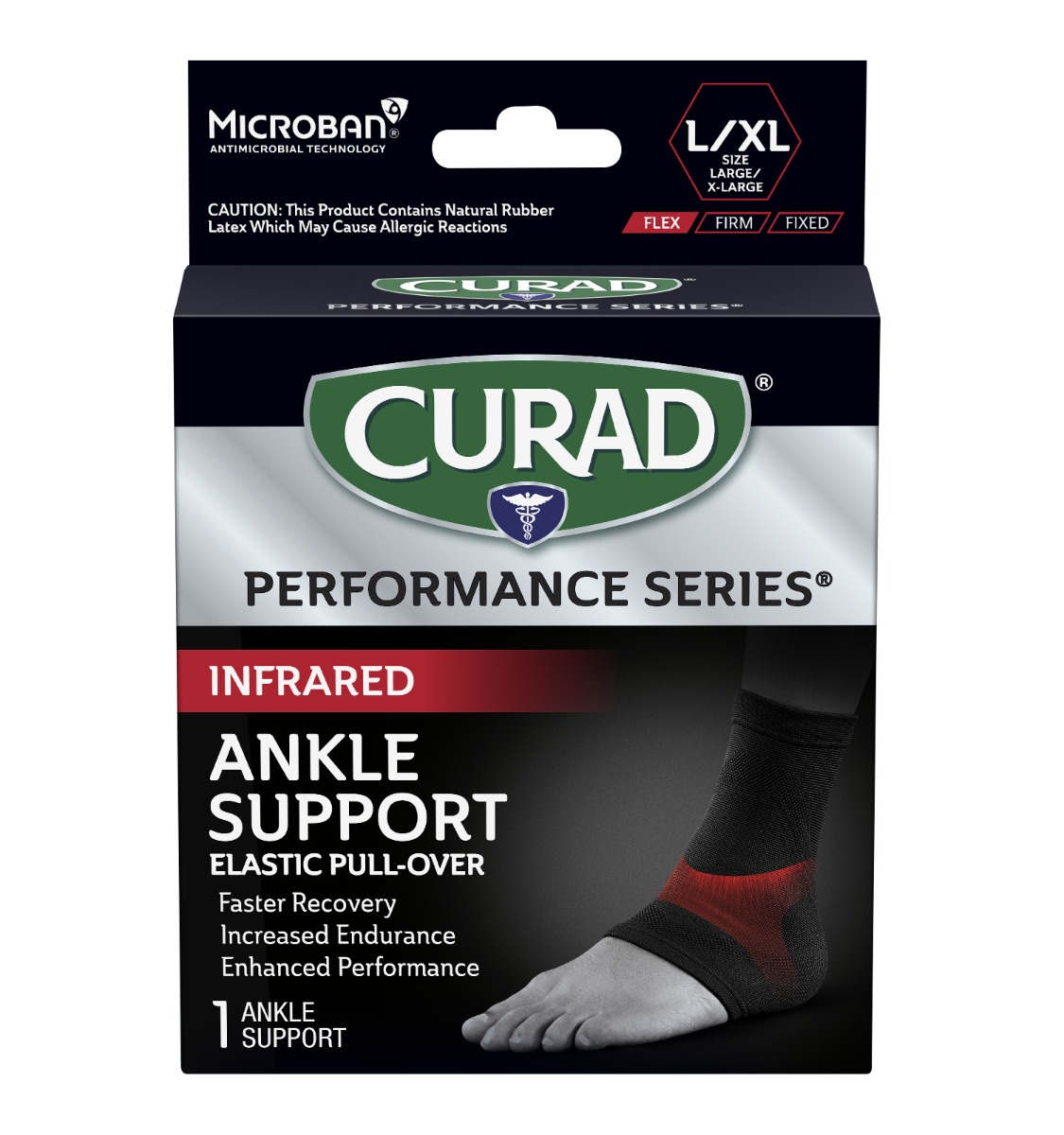 CURAD Performance Series Infrared Elastic Ankle Supports Left/Right L/XL Black 1Ct